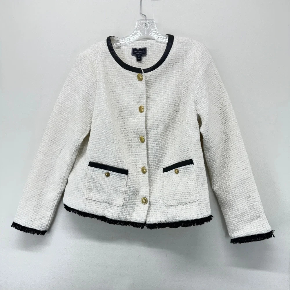 G by Giuliana Womens Faux Tweed Jacket Blazer Ivory Medium Career Casual Modest - Picture 3 of 12
